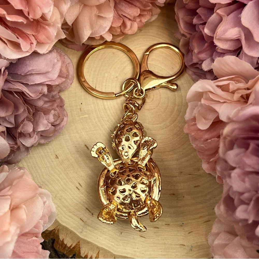 Gorgeous Crystal and Beaded Pastel Turtle Keychain Charm - Picture 13 of 16